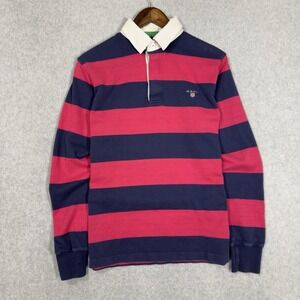 Y2K GANT Rugby Shirt Mens Medium Pink Blue Rugger Stripes Long Sleeve